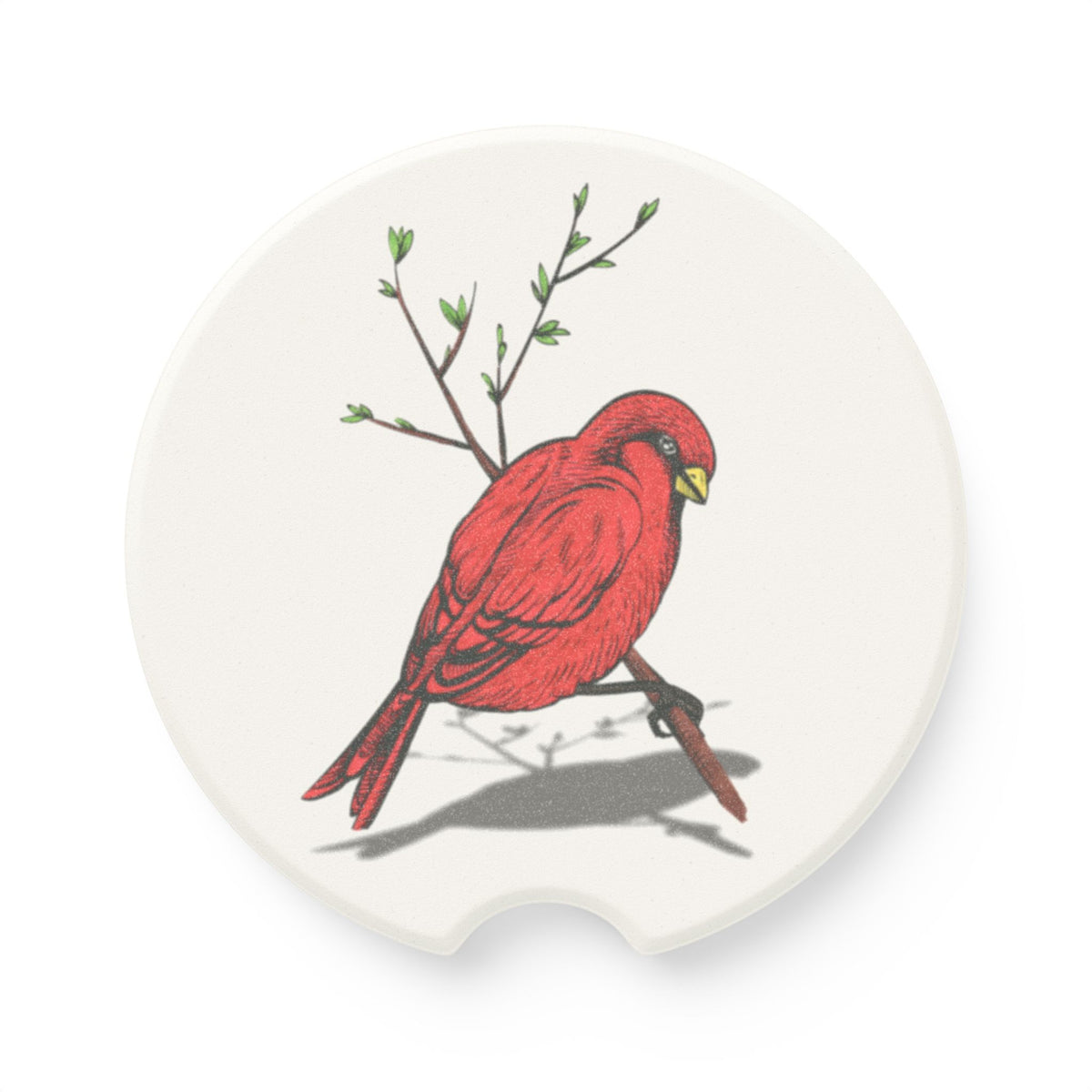 Single Red Cardinal Soapstone Car Coaster