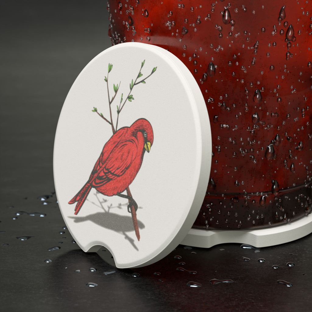 Single Red Cardinal Soapstone Car Coaster