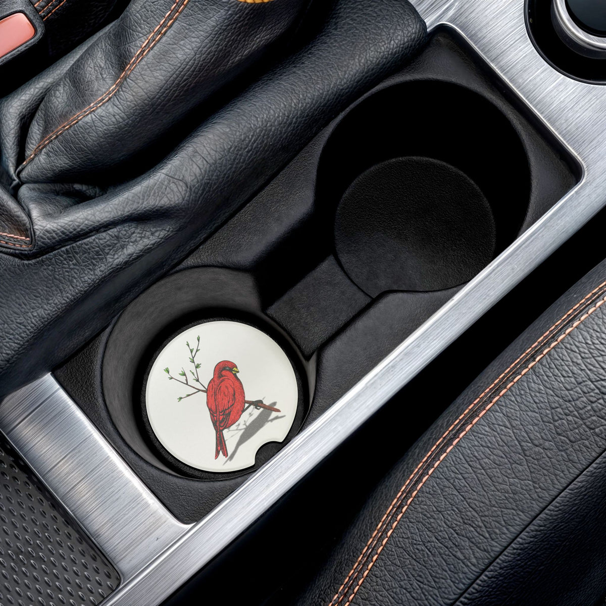Single Red Cardinal Soapstone Car Coaster