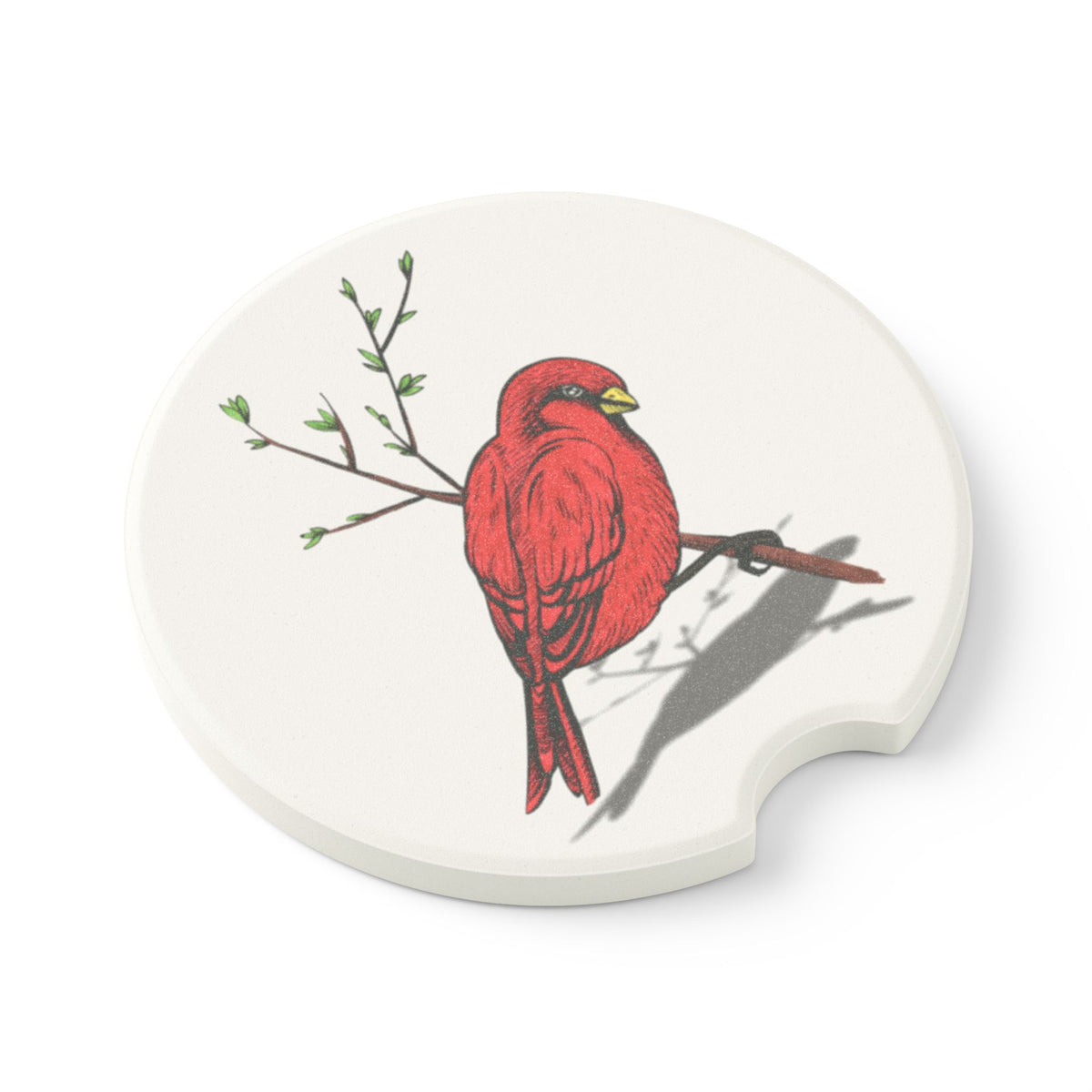 Single Red Cardinal Soapstone Car Coaster