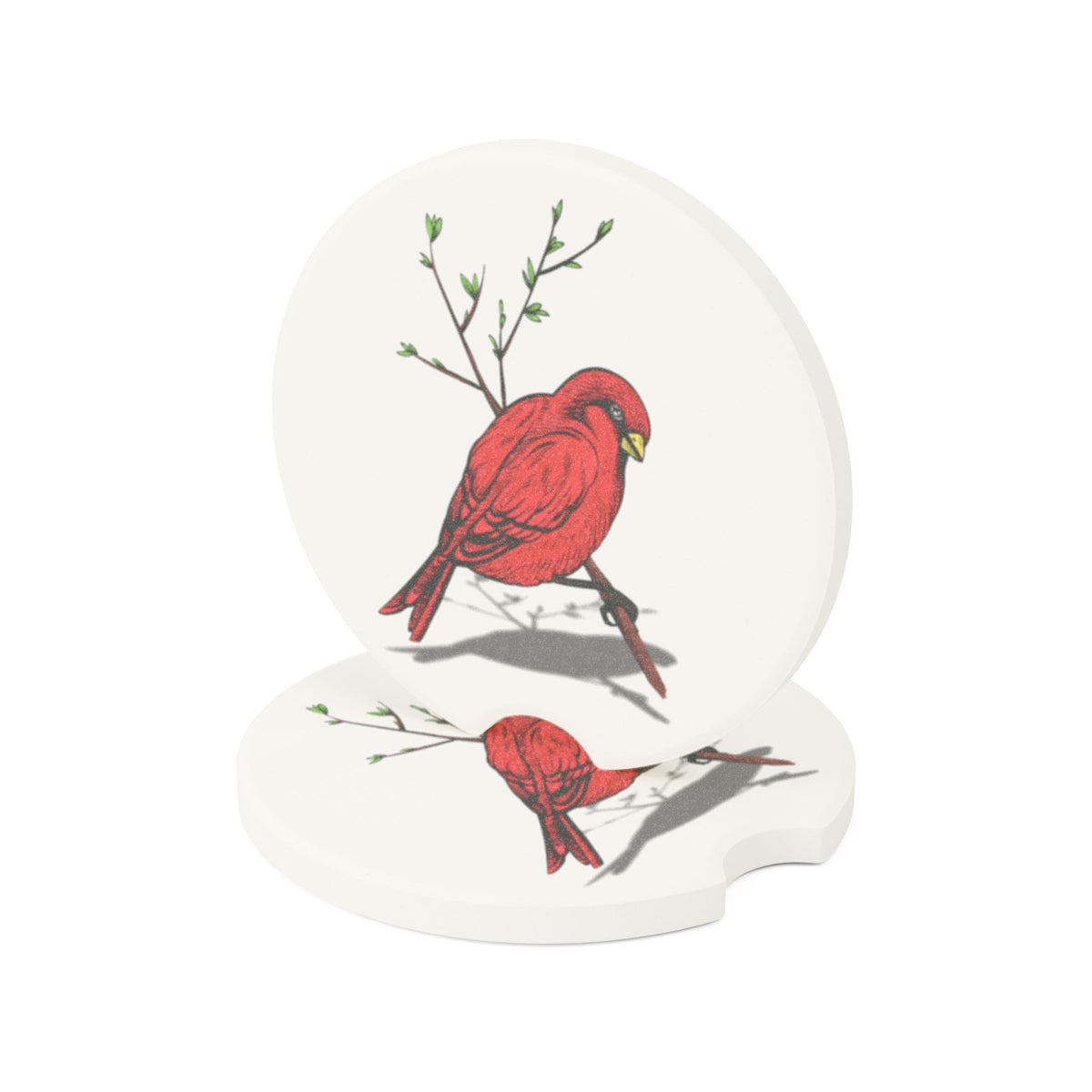 Single Red Cardinal Soapstone Car Coaster